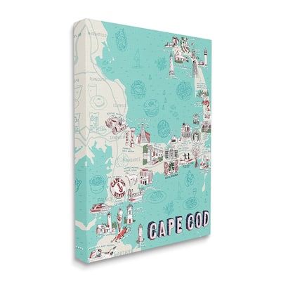 Stupell Cape Cod Massachusetts Nautical Landmark Destination Map Canvas Wall Art Design By Ziwei Li