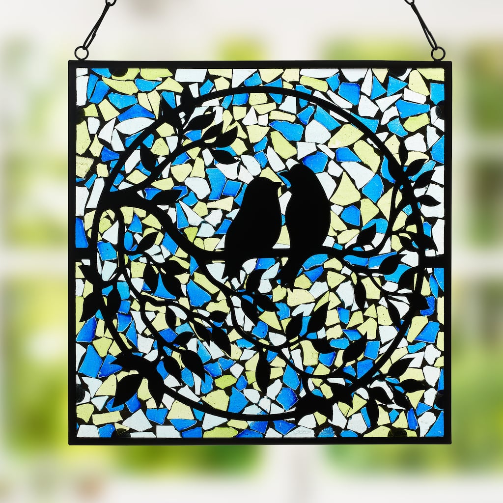 Love Birds Mosaic Stained Glass Window Panel - 12" x 0.25" x 12"
