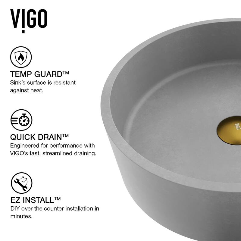 VIGO Palermo 15"L x 15"W Concrete Vessel Sink and Niko 11"H Faucet Set