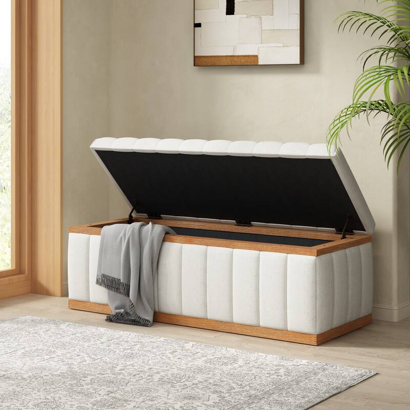 Christopher Knight Home - Beige Performance Fabric Upholstered Storage Bench with Wood Frame
