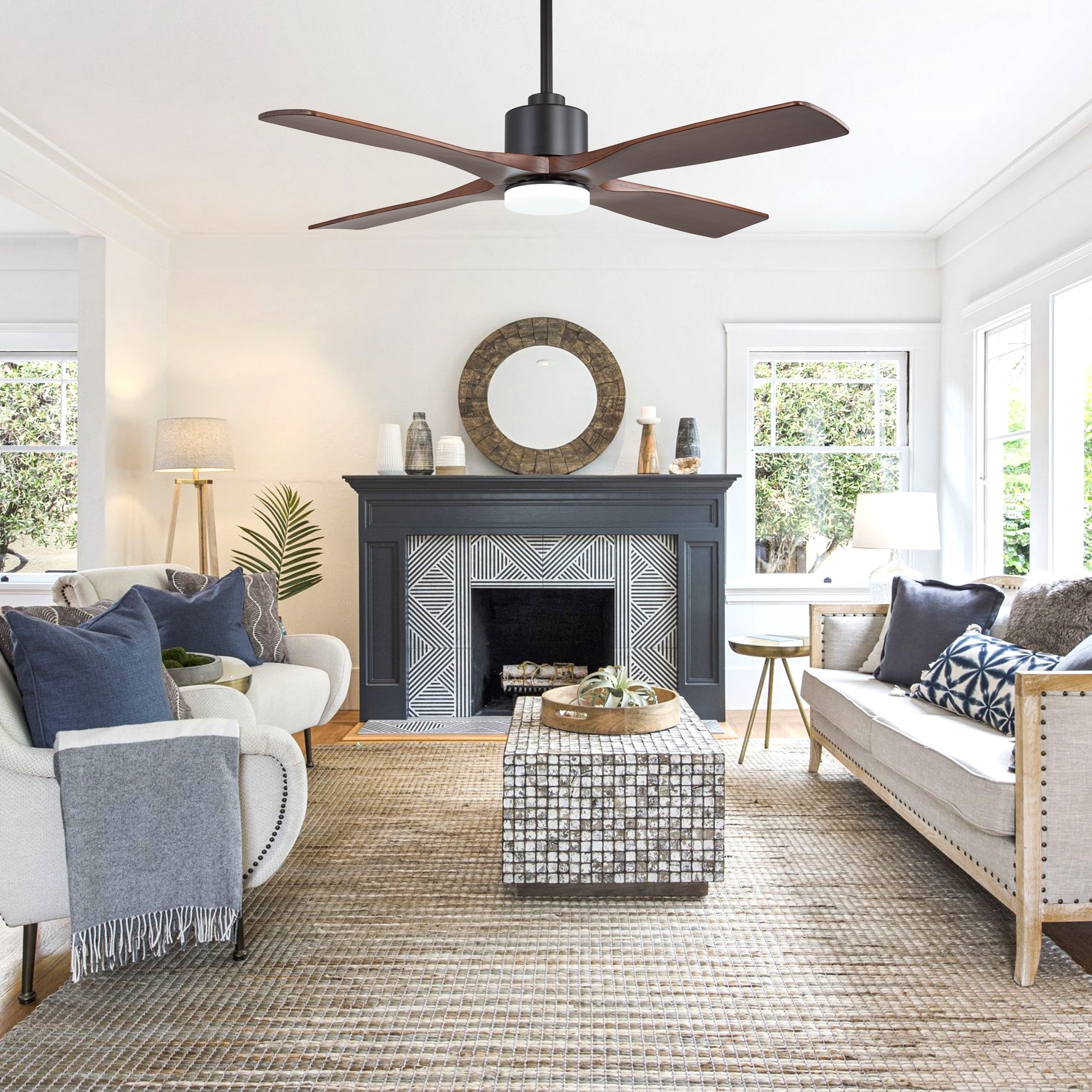 MLiAN 54 inch Solid Wood Indoor Ceiling Fan with Light Kit and Remote - 54 inch