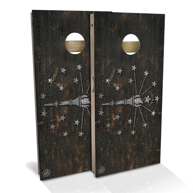 Indiana Flag Rustic Outdoor Cornhole Board Set - Backyard 2x4 - Include Carrying Case