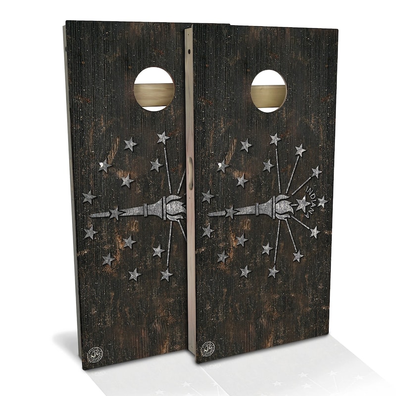 Indiana Flag Rustic Outdoor Cornhole Board Set - All-Weather 2x4 - NO Accessories