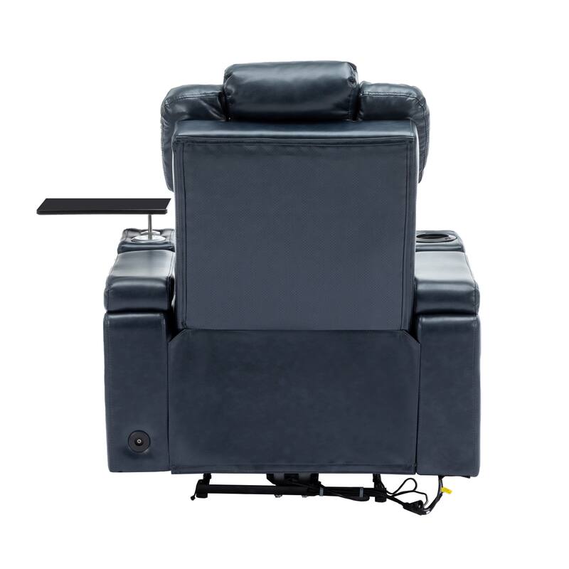 PU Leather Massage Chair with Cup Holder, Bluetooth Speaker and USB Ports Home Theater Recliner with Tray Table