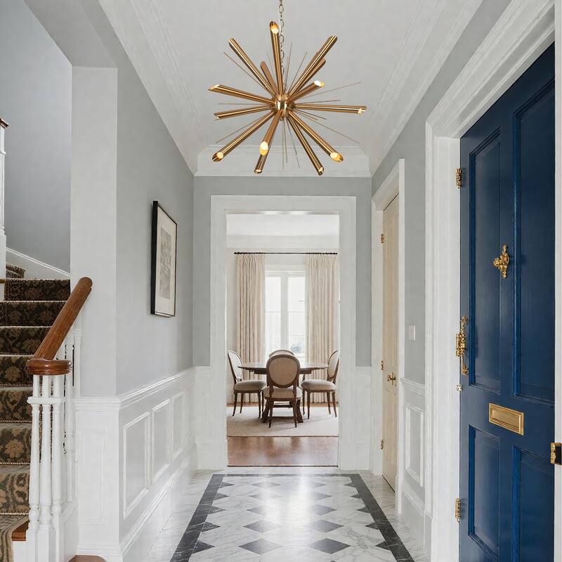 Mid-century Modern Gold 15-Light LED Sputnik Chandelier for Living Room Hall Foyer - D25.2"*H18.9"