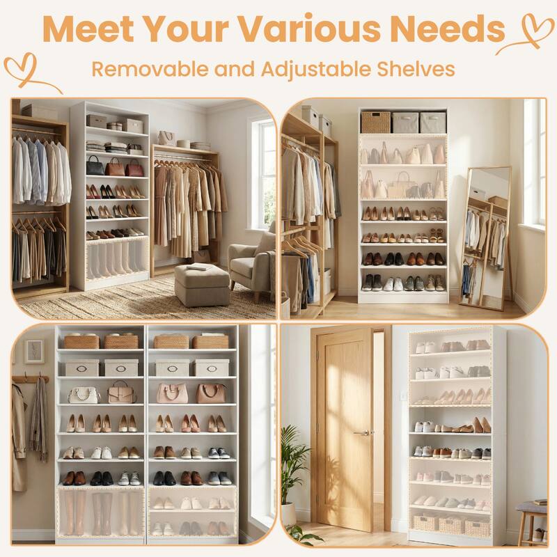 9-Tier Tall Wood Shoe Storage Cabinet with Adjustable Shelves for Entryway