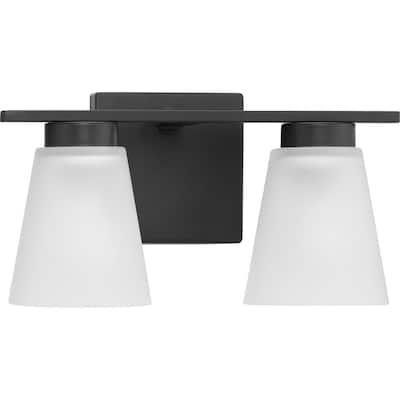 Tanner Collection Two-Light Matte Black Transitional Vanity Light - 13 in x 6.5 in x 7.12 in
