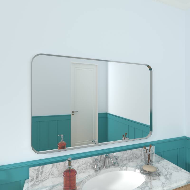 TOOLKISS Aluminum Alloy Round Corner Frame Vanity Mirror - 32 in. W x 48 in. H - Brushed Silver