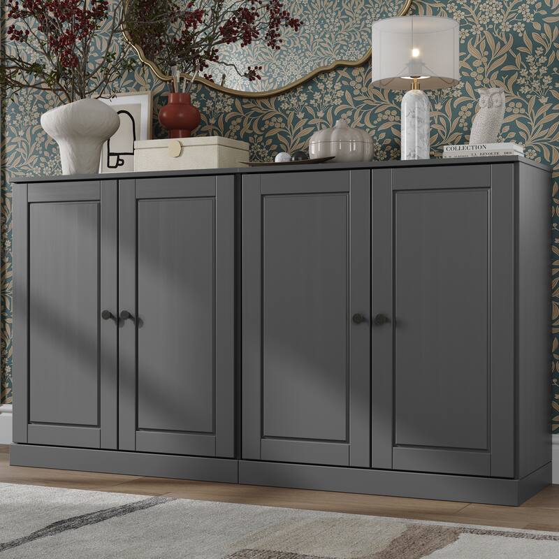 Palace Imports Solid Wood Sideboard, Raised Panel Doors, Adjustable Shelves - Grey