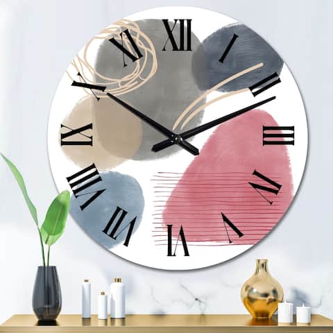 Designart 'Red Blue And Grey Organic Abstract Elements' Modern wall clock