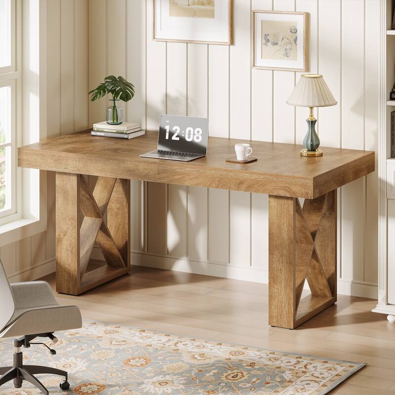 63-Inch Long Wood Computer Desk/Table, Study Writing Gaming Work Executive Desk for Home Office - Brown