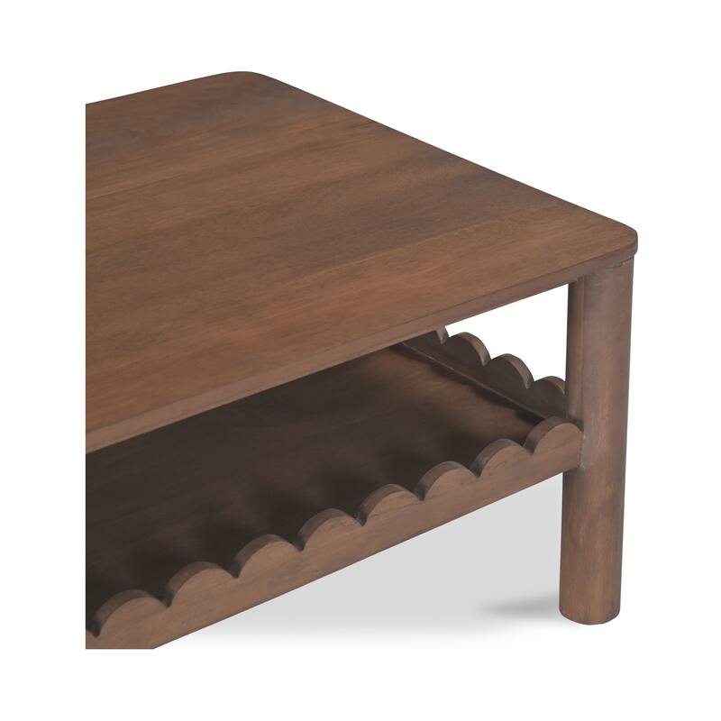 NADAAL STUDIOS Thalen Coffee Table, Rectangular Mango Wood Top with Geometric Rounded Legs, Vintage Brown