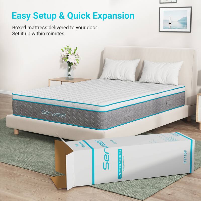 Serweet 12-inch Hybrid Memory Foam 7-Zone Pocket Innerspring Mattress - Blue