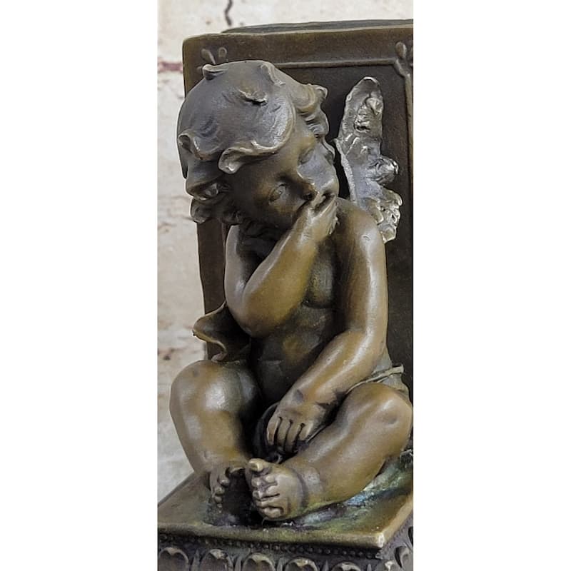 Signed Moreau French Artist Baby Angel Bookend Book End Bronze Sculpture