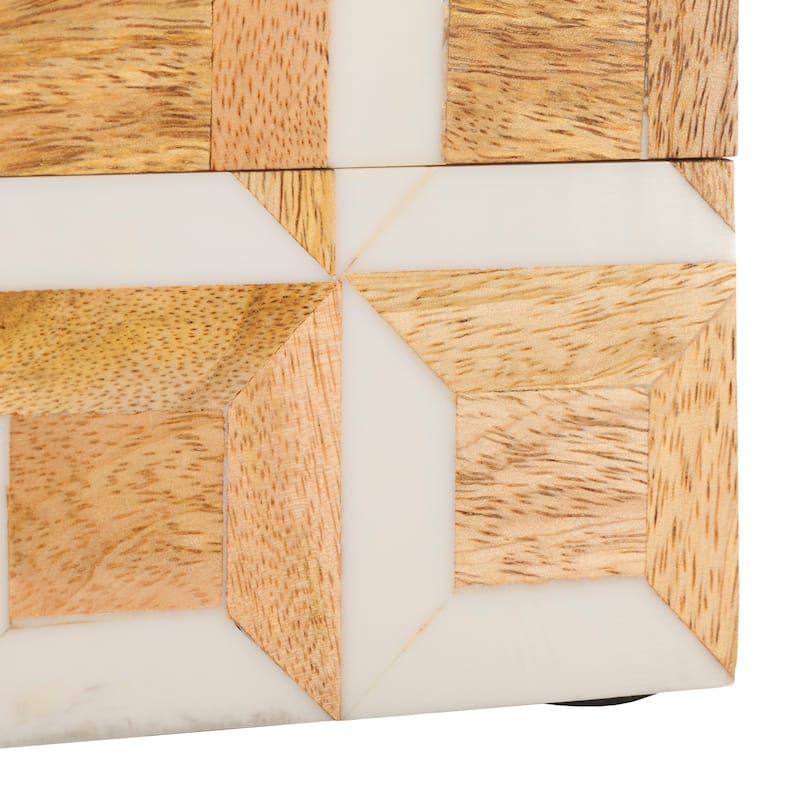 SAFAVIEH Home Aria Antique Ivory/Natural Brown Resin/Mango Wood Decorative Box Set of 2