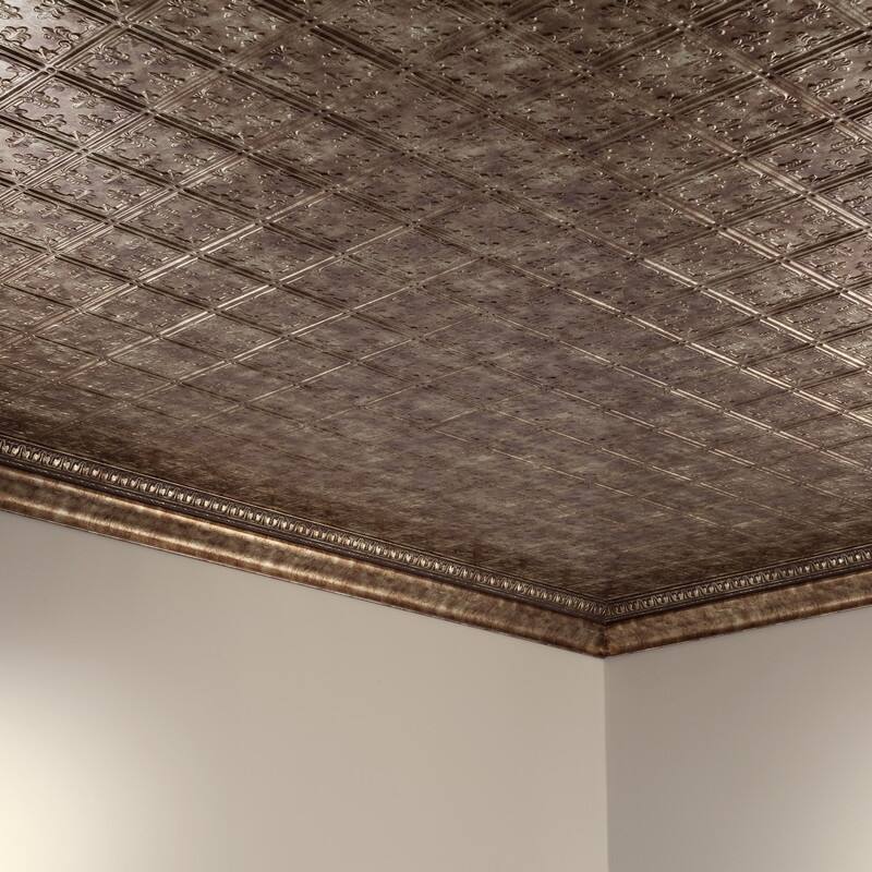 FASÄDE Traditional Style 10 Decorative Vinyl 2ft x 4ft Glue Up Ceiling Panel in Bermuda Bronze (5 Pack)