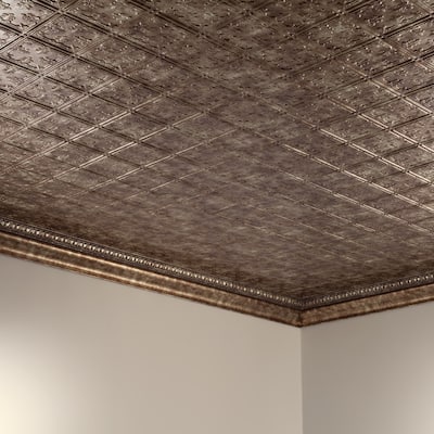 FASÄDE Traditional Style 10 Decorative Vinyl 2ft x 4ft Glue Up Ceiling Panel in Bermuda Bronze (5 Pack)