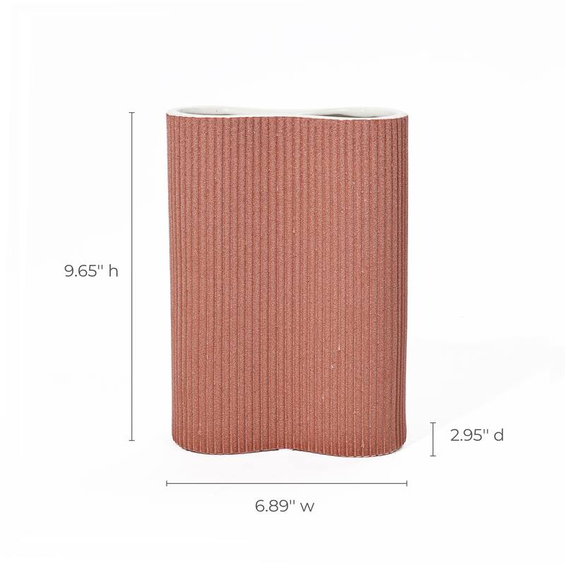 2-Piece Brown Ceramic Fluted Vase Set