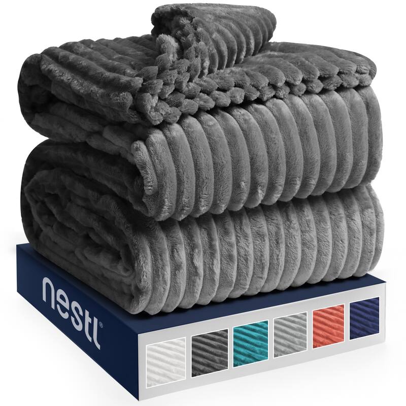 Nestl Cut Plush Fleece Throw Blanket - Lightweight Super Soft Fuzzy Luxury Bed Blanket for Bed - 90 x 90 - Dark Gray
