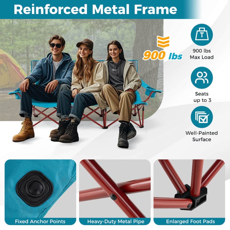Costway Oversized 3 Person Camping Chair Portable Folding Camp Couch - See Details