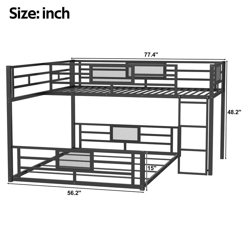 L-Shaped Metal Twin Over Full Floor Bunk Bed Frame