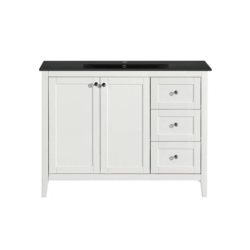 Cannes 48 In. White Bathroom Vanity With Black Ceramic Sink Top