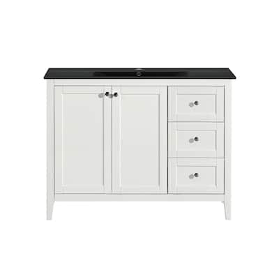 Cannes 48 In. White Bathroom Vanity With Black Ceramic Sink Top