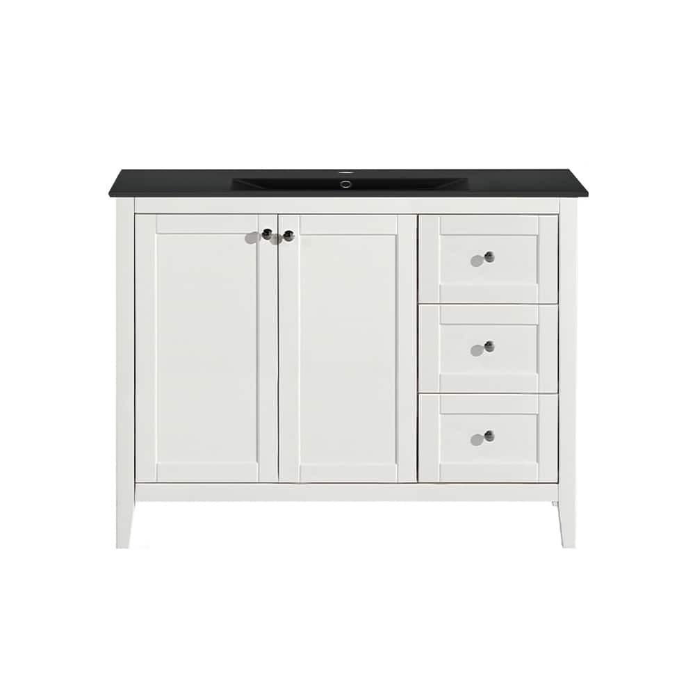 Cannes 48 In. White Bathroom Vanity With Black Ceramic Sink Top