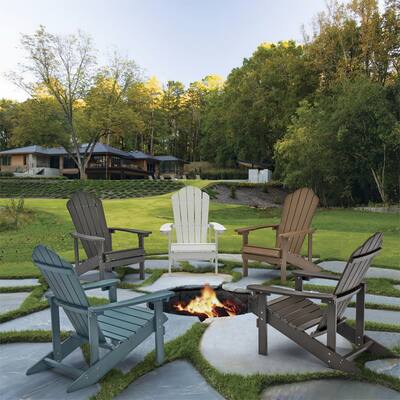 Clihome HDPE Frame Stationary Adirondack Chair with Brown Slat Seat