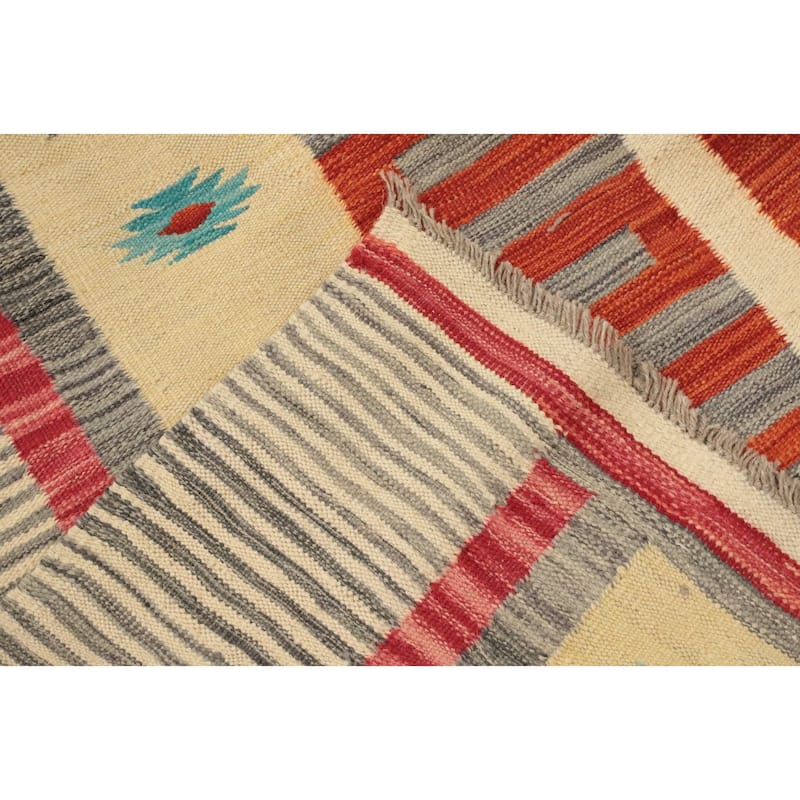 Hand Woven Oriental 100% Wool Carpet Southwestern Geometric Multi-Colored Kilim Area Rug - 12' 8'' X 9' 5''