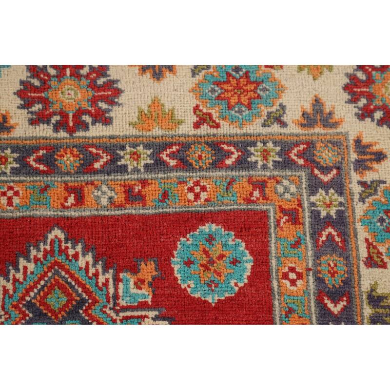 Red Geometric Kazak Area Rug Handmade Traditional Wool Carpet - 5'6" x 7'9"