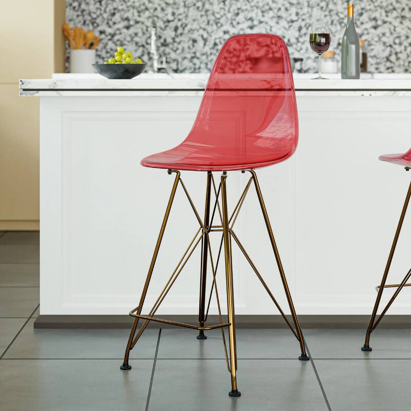 Cresco Modern Ergonomic Acrylic Gold Finish Steel Frame Barstool with Footrest, Sleek Design for Kitchen or Home Bar Seating