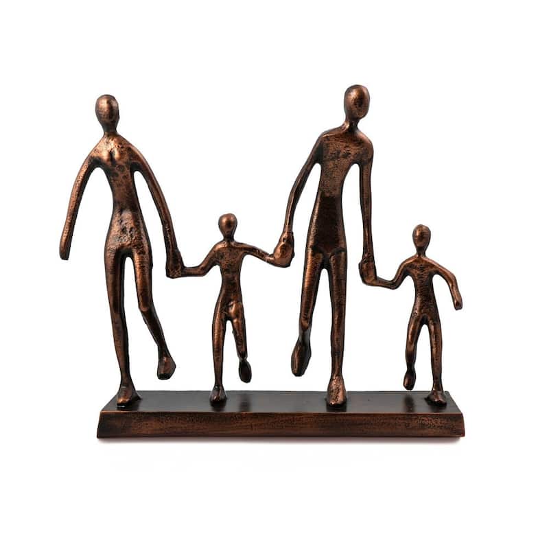 HomeRoots 13" Copper Aluminum People Tabletop Sculpture - 14.75' X '12.5' X '3.75