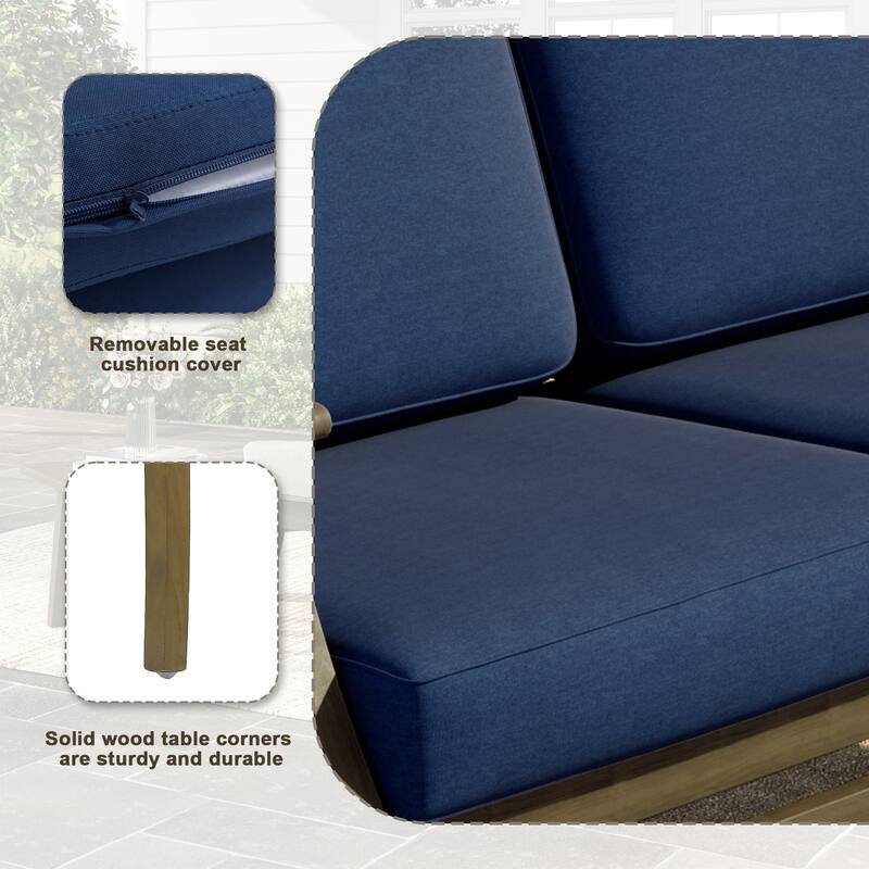 Outdoor Teak Wood Loveseat Sofa with Water-Resistant Cushions