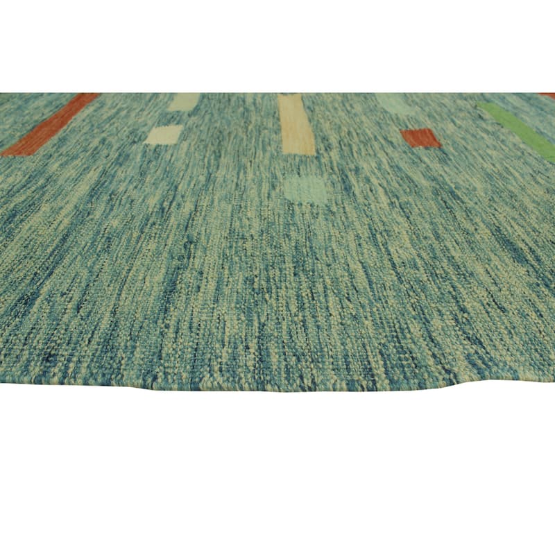Hand-Woven Winchester Kilim Dannon Blue/Rust Rug - 5'1" x 6'5"
