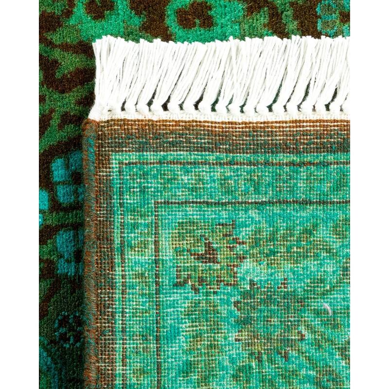 Overton Hand Knotted Wool Vintage Inspired Modern Contemporary Overdyed Green Runner Rug - 2' 7" x 8' 7"