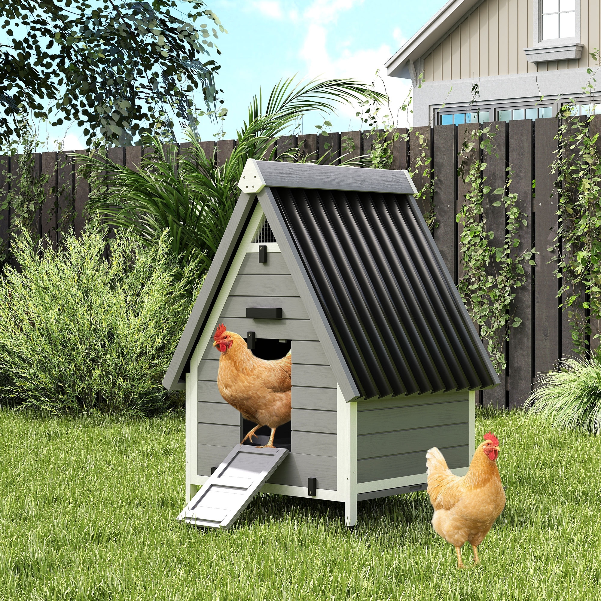 PawHut Grey 31" Outdoor Wooden Chicken Coop House with Nesting Box