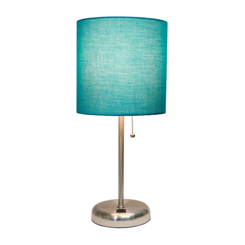 Creekwood Home Oslo 19.5" Bedside Usb Port Metal Table Desk Lamp - Brushed Steel/Teal Shade - 9x9x15
