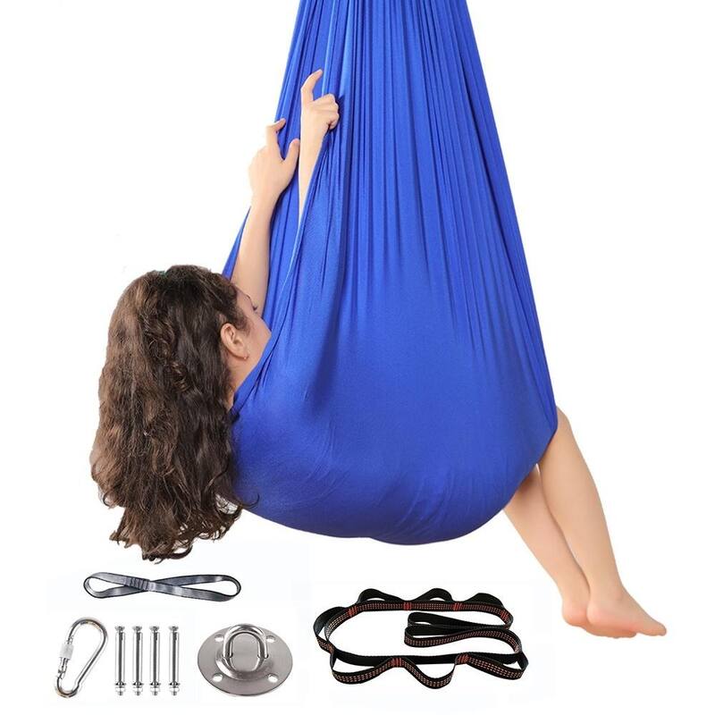 Wellco 59 in. x 110 in. Sensory Swing for Kids with Special Needs Swing Hammock for Child and Adult with Sensory Integration - 5-7 Years - Blue