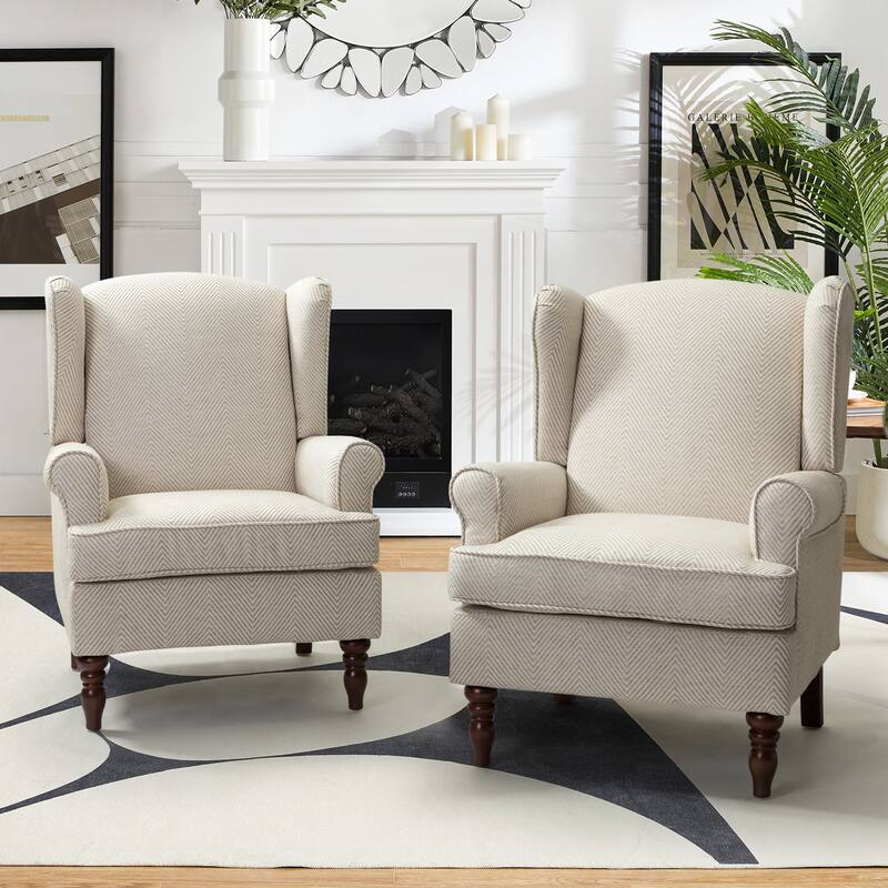 Epimethis Traditional Fabric Accent Armchair with Turned Legs Set of 2 by HULALA HOME - TAN
