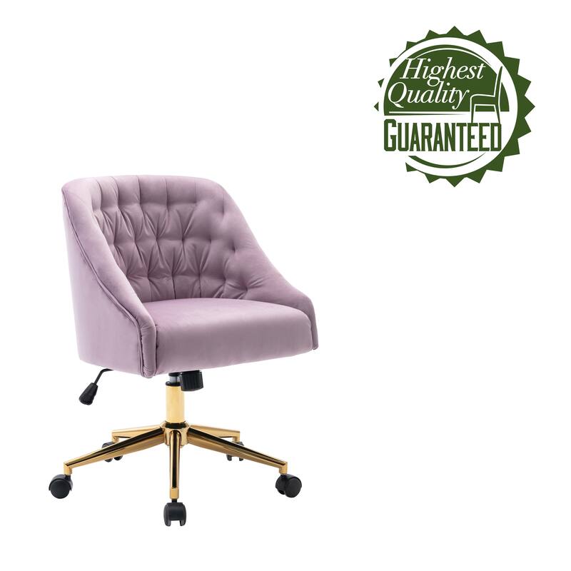 Porthos Home Hattie Tufted Velvet Office Chair, Gold Base With Wheels