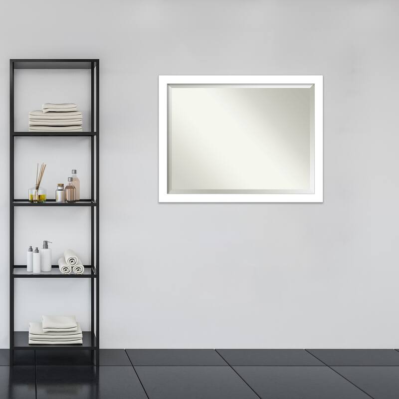 Beveled Bathroom Wall Mirror - Wedge White Frame - Wedge White