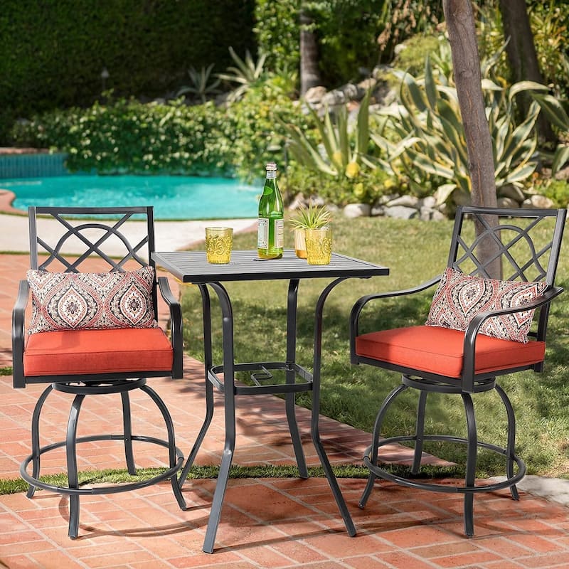 Suncrown 39'' Height Outdoor Patio Square Metal Slatted Top Bar Bistro Table with 1.57" Umbrella Hole