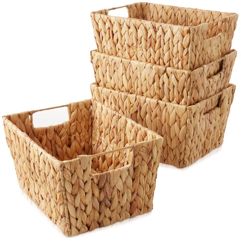 4pk Hyacinth Seagrass Storage Baskets with Handles for Shelves