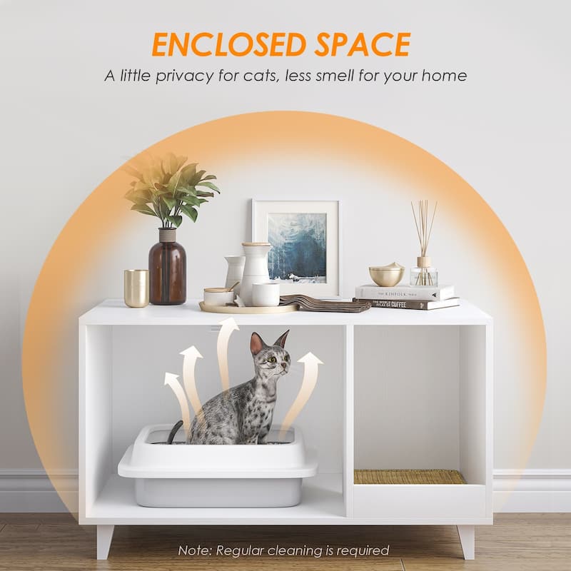 STARY Hidden Cat Litter Box Enclosure Furniture with Scratching Mat