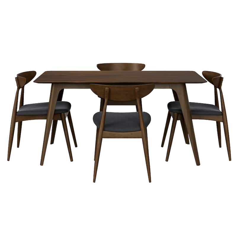 5-Piece Dining Table Set, 1 Table 4 Chairs, Rubberwood Frame, Ergonomic Backrest, Soft Cushioned Chairs