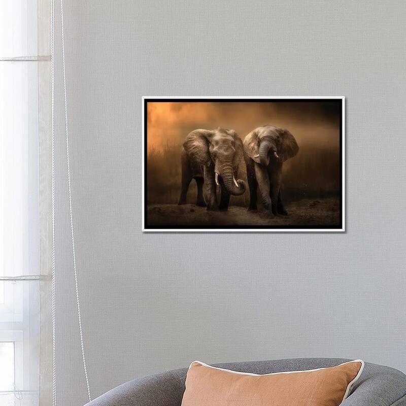 iCanvas "Elephants Dust Bath..." by Charlaine Gerber Framed Canvas Print