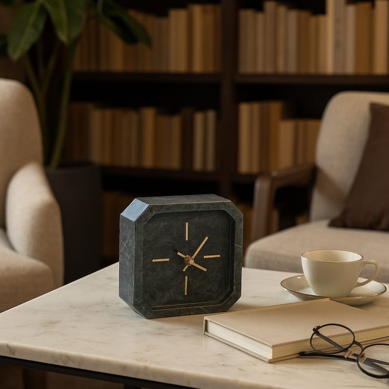 Modern Glam Marble & Stone Clock for Home Decor - Green - 6.0"