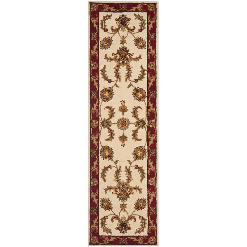 SAFAVIEH Handmade Heritage Block Print Rose Traditional Oriental Wool Rug - 2'3" x 8' Runner - Ivory/Red