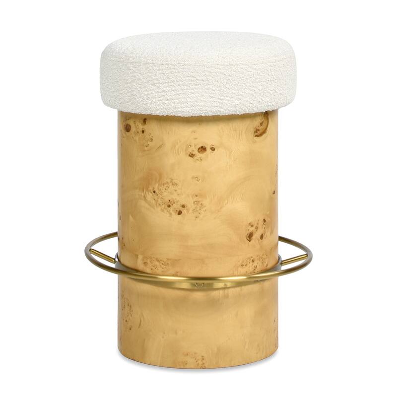 Nebula 26" Burl Wood Boucle Upholstered Counter Height Bar Stool